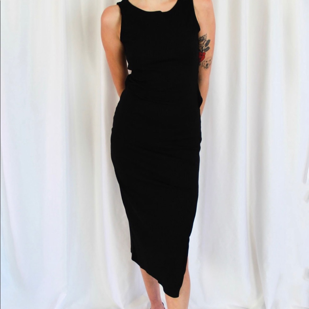 black ribbed midi dress high leg slit back… - Picture 5 of 9